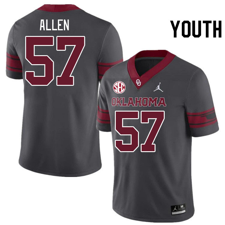 Youth #57 Gunnar Allen Oklahoma Sooners 2024 SEC Conference College Football Jerseys-Charcoal